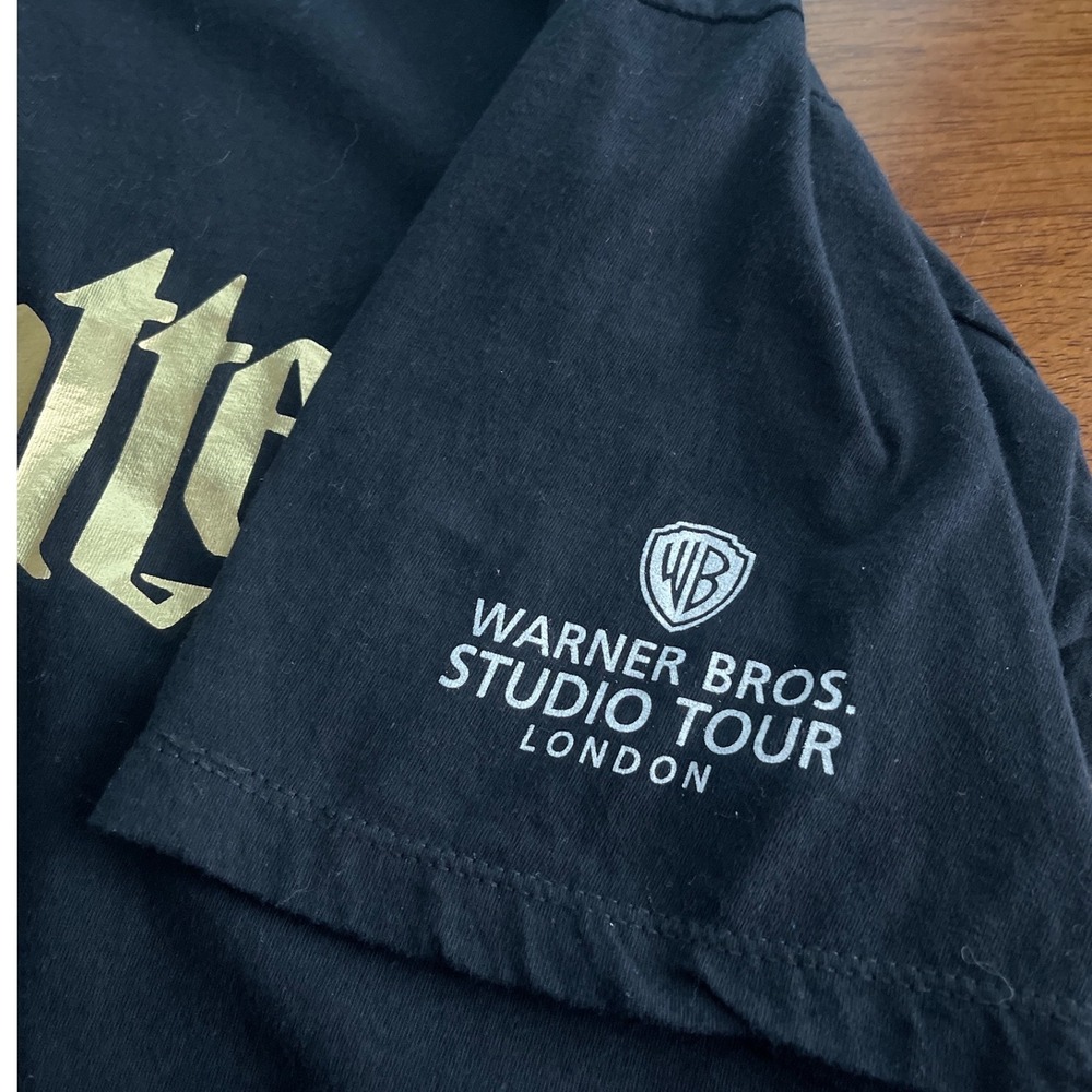 Warner Bros Studio Tour London Harry Potter Black Gold Foil Graphic T-Shirt XL - Picture 2 of 7